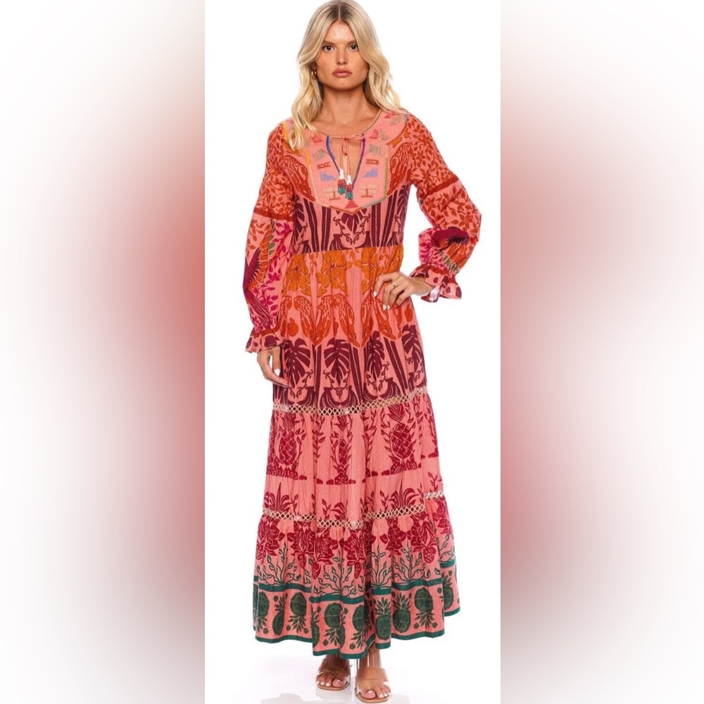 FARM Rio Ainika Print Macaws Maxi Dress Size Small